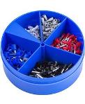 Assortment box, blue base, filled with ferrules