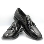 Genuine Shiny Leather Black Tassel Shoes