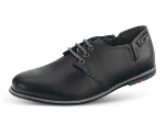 Dark men's leather loafers with shoelaces and ribbing