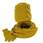 Women's winter set - Cap with infinity scarf and large braids, mustard