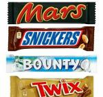 Mars, Twix, Bounty, Snickers single's
