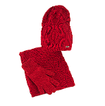Winter set of hat,  infinity scarf and gloves, red