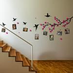 Family Tree With Birds and Bright Pink Flowers