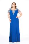 Plus Size Sax Colored Collar Embroidered Crepe Dress