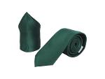 Men's Green Satin Tie Set - Handmade, Incl Pocket Square