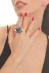 Women's Antique Silver Plated Adjustable Rose Form Ring