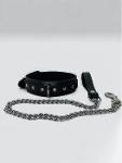 BDSM Leather Black Collar and Leash Set Bondage Slave Collar