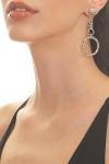 Women's Antique Silver Plated Studded Model Twist Chain Pieced Design Earrings