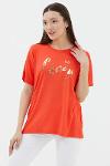 Flowy wide collar printed t-shirt - coral