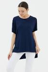 Long back embroidered wide pattern stone blouse - navy blue