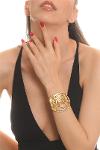 Women's Matte Gold Plated Adjustable Open Wide Band Rose Bracelet
