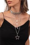 Women's Antique Silver Plated Star Charm Detailed Multiple Chain Necklace