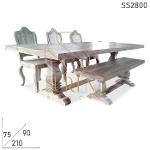 Sand Blasted White Distress Solid Wood Curved Dining Bench S