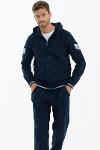 Hooded front zippered tracksuit set - navy blue