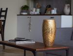 Gold Handpainted Glass Vase for Flowers | Painted Art Glass Oval Vase | Interior