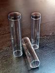 3,7 and 4,5 cm diameter transparent plastic cylinders