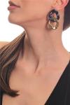 Women's Thick Chain Formed Gold & Black Studded Model Resin Earrings