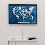 3D Wooden Panel World Map Aqua