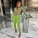 Women Spring Sexy Long-Sleeved Solid Color Cut Out Bodysuit