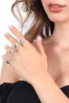 Women's Silver Color Lacquer Plated Chain Linked Set of 4 Rings