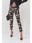 Women's cigarillos with an animal print belt black and beige 50240