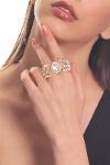 Women's Gold Color Lacquer Plated Drop Shaped Zircon Stone 2 Finger Sultan Ring