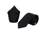 Italian handmade men's tie & pocket set, black, 150x7cm