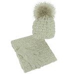 Winter set for women, a hat with a pompom, infinity scarf and gloves, ecru