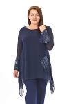 Large Size Navy Blue Colored Asymmetrical Cut Sequined Chiffon Tunic