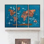 3D Wooden Triptych World Map Oak