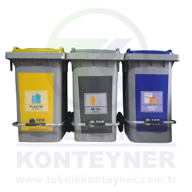 80 LT Pedal Plastic Recycling Bucket Set Of 3