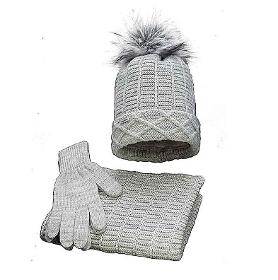 Set for girls winter hat, infinity scarf and gloves, gray