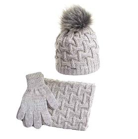 Winter women's / girls' hat infinity scarf gloves, beige