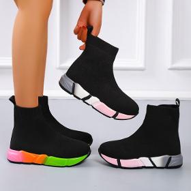 Women Ultra Light Round Toe Colorful Bottom Sock Boots