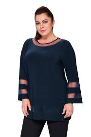 Large Size Navy Blue Colored Lycra Tulle Detailed Tunic