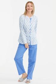 Patterned front buttoned pajamas set - blue