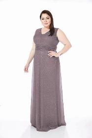 Plus Size Sleeveless Lavender Colored Glittery Tulle Long Evening Dress