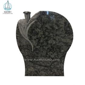 Olive Green Granite Headstone Lily Carved Tombstone Memorial Monument
