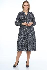 Plus Size Black Colored Patterned Lycra Short Dress