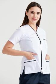 Women's Medical Gown, Blouse Type with Zipper, White