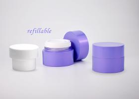 Cylinder refillable plastic cosmetic jars
