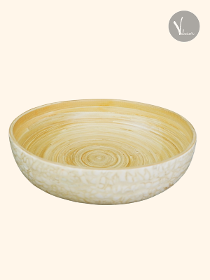 Beige Eggshell Inlay Bamboo Salad Bowl