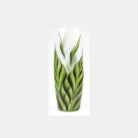 Tropical leaves | Ikebana Floor Vase | Large Handpainted Glass Vase for Flowers 