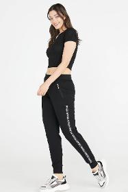 Stripe detailed pocketed sweatpants - black