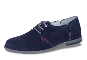 Dark blue men's suede loafers with ribbing and shoelaces