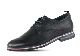 Men's formal black shoes with red decorative stitching