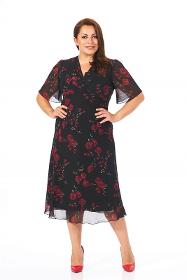 Plus Size Red Rose Pleated Collar Dress