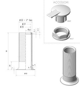 10106/1 - 1" Drain, diameter 32, height 90 with conical connection