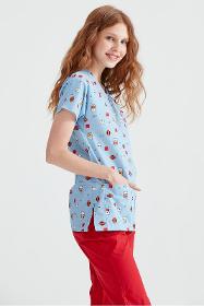 White medical blouse with print, for women - Hello Kitty model