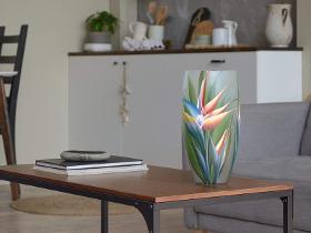 Handpainted Glass Vase for Flowers | Strelitzia Painted Art Glass Oval Vase
